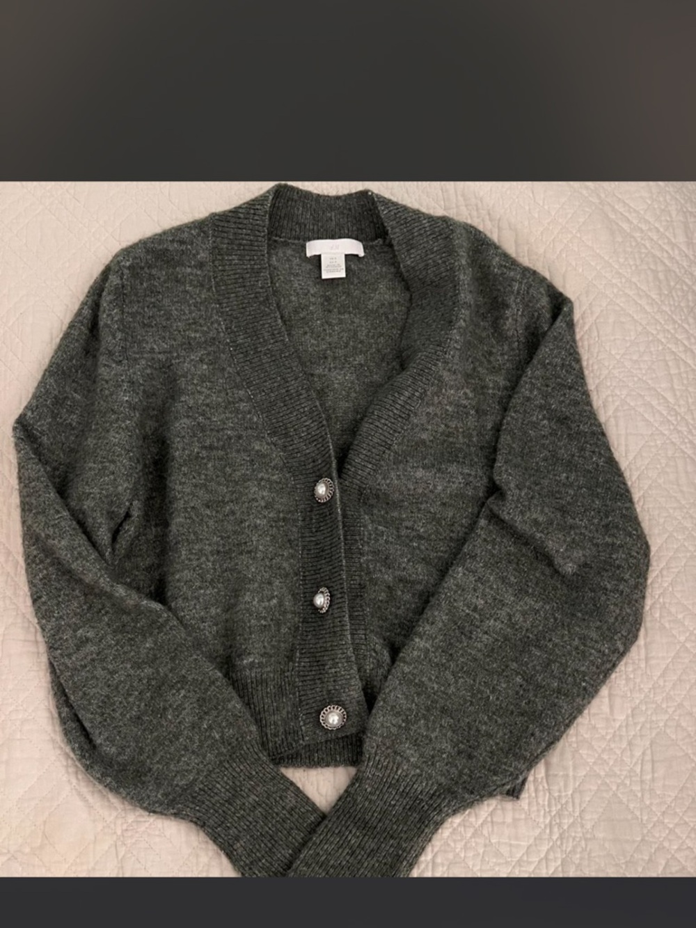 H&M Dark Charcoal Gray Cropped Button Cardigan